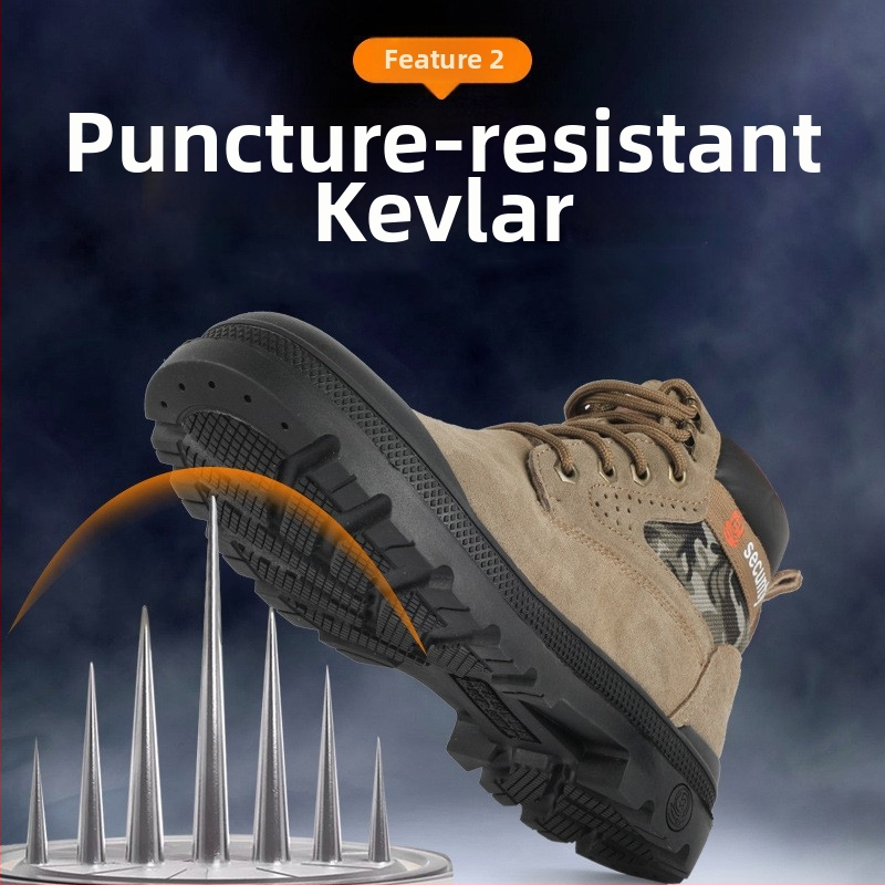 Pantofi de protecție pentru muncă, cu rezistență la temperaturi înalte, anti-șoc și anti-perforație; piele velur + talpă de cauciuc, vârf din oțel