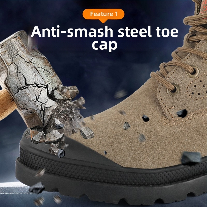 Pantofi de protecție pentru muncă, cu rezistență la temperaturi înalte, anti-șoc și anti-perforație; piele velur + talpă de cauciuc, vârf din oțel