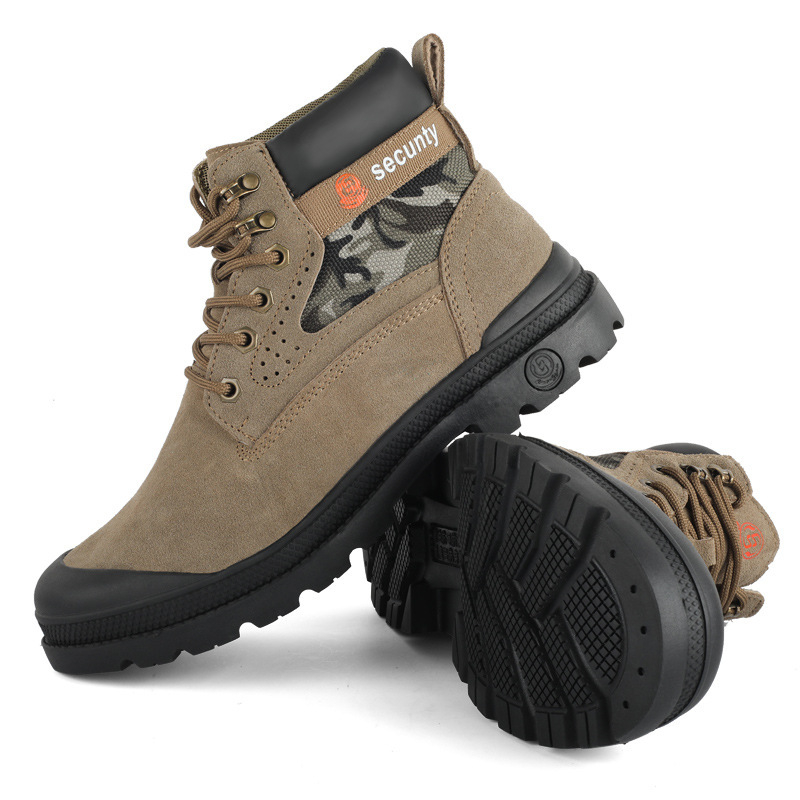 Pantofi de protecție pentru muncă, cu rezistență la temperaturi înalte, anti-șoc și anti-perforație; piele velur + talpă de cauciuc, vârf din oțel