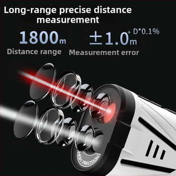 Prenosný laserový rangefinder GR01-1800 – rozsah 3–2000 m, presnosť ±(1.0 m + D*0.2%), hmotnosť 162 g, určený pre golf, lov a inžinierske merania