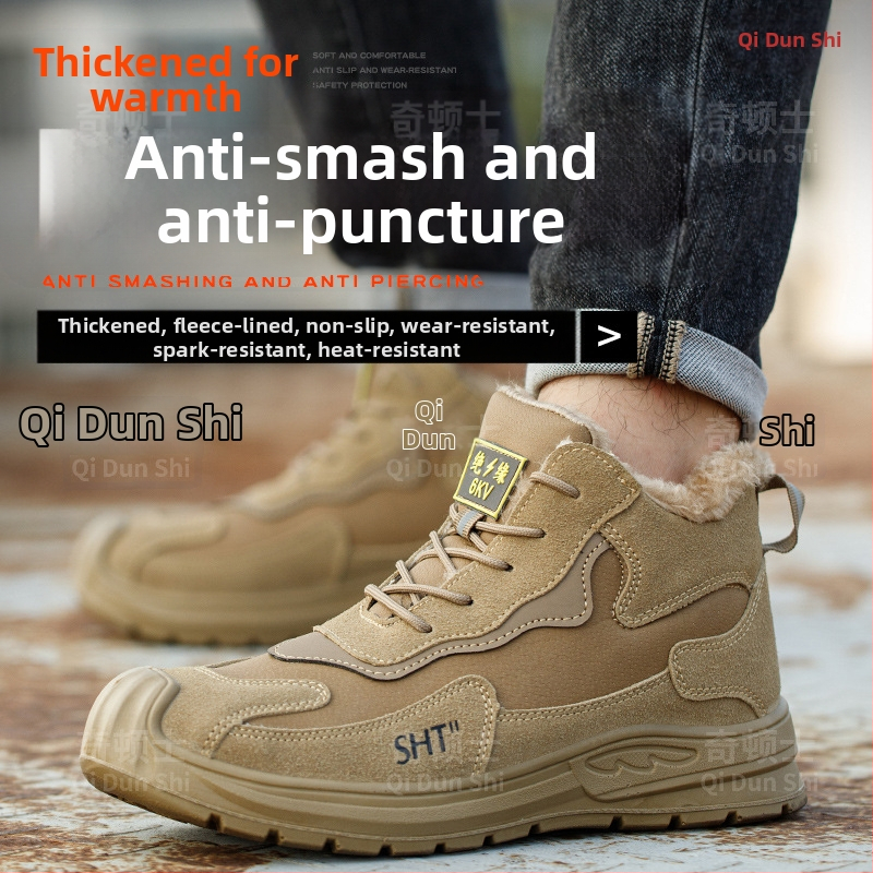 Téli védőmunkacipő fleece béléssel, ütésálló és átszúrás elleni védelemmel, mikroszálas bőr + vászon felsőrész, magas szárú kialakítás