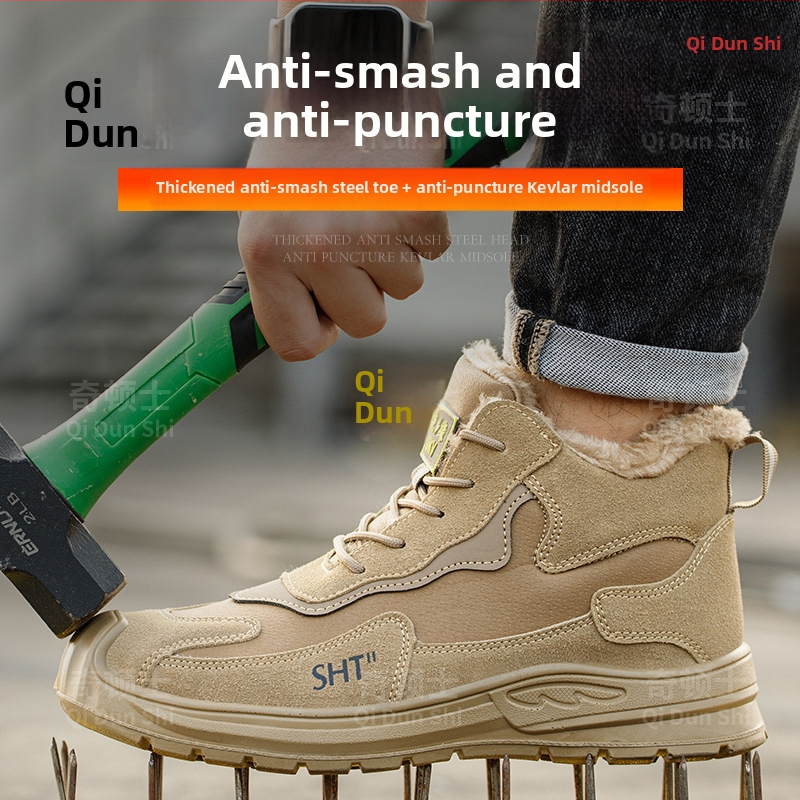 Téli védőmunkacipő fleece béléssel, ütésálló és átszúrás elleni védelemmel, mikroszálas bőr + vászon felsőrész, magas szárú kialakítás