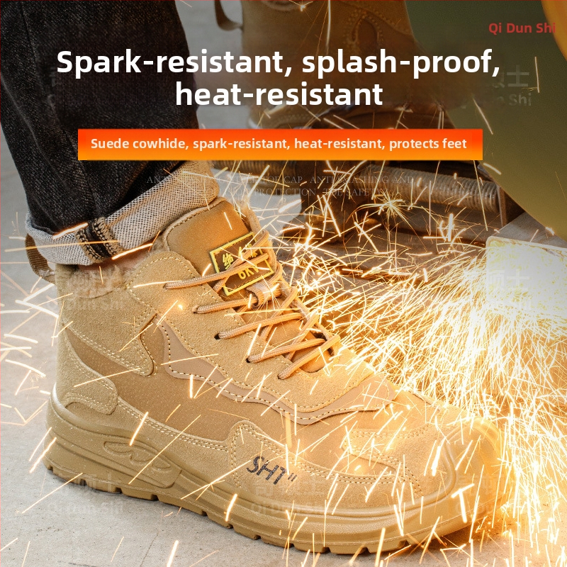 Téli védőmunkacipő fleece béléssel, ütésálló és átszúrás elleni védelemmel, mikroszálas bőr + vászon felsőrész, magas szárú kialakítás