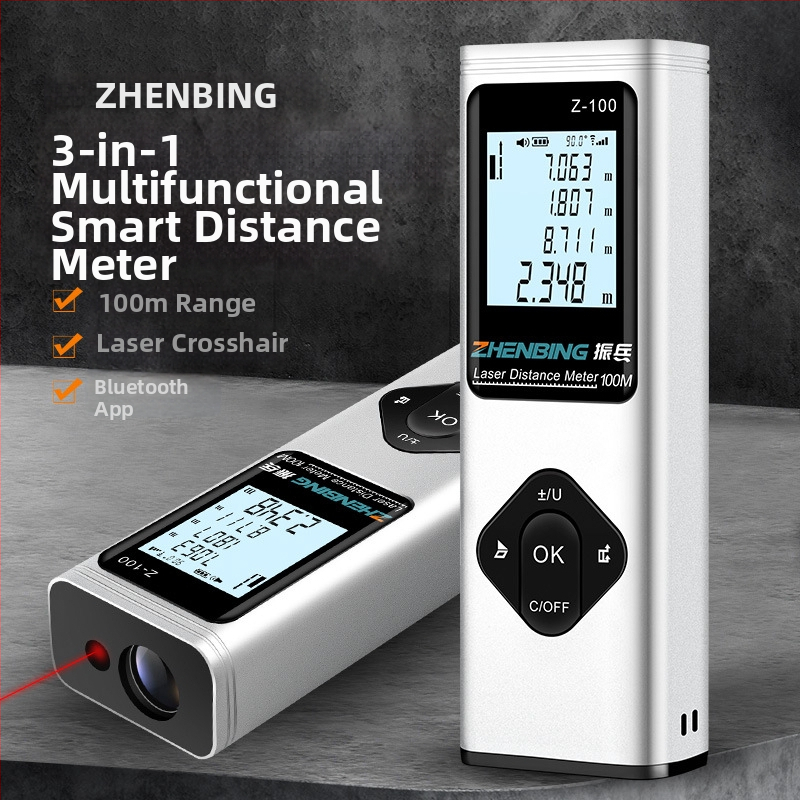 Ručný laserový merač vzdialenosti, Z séria s krížovou čiarou — rozsah 0,5–100 m, presnosť 0,001 m, prevádzkové napätie 3,7 V, hmotnosť 60,3 g