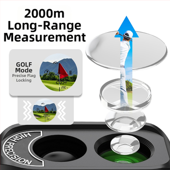 Golfový laserový distancometer s dosahom 2000 m, presnosť ±1 m, meranie vzdialenosti, výšky a uhla, golfový ďalekohľad