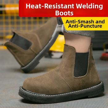 Pracovné topánky s dvojitou oceľovou špičkou, vysoké, na všetky ročné obdobia, protišmykové, odolné voči opotrebeniu, tepelne odolné, materiál: reverzný semiš