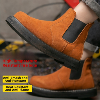 Pracovné topánky s dvojitou oceľovou špičkou, vysoké, na všetky ročné obdobia, protišmykové, odolné voči opotrebeniu, tepelne odolné, materiál: reverzný semiš