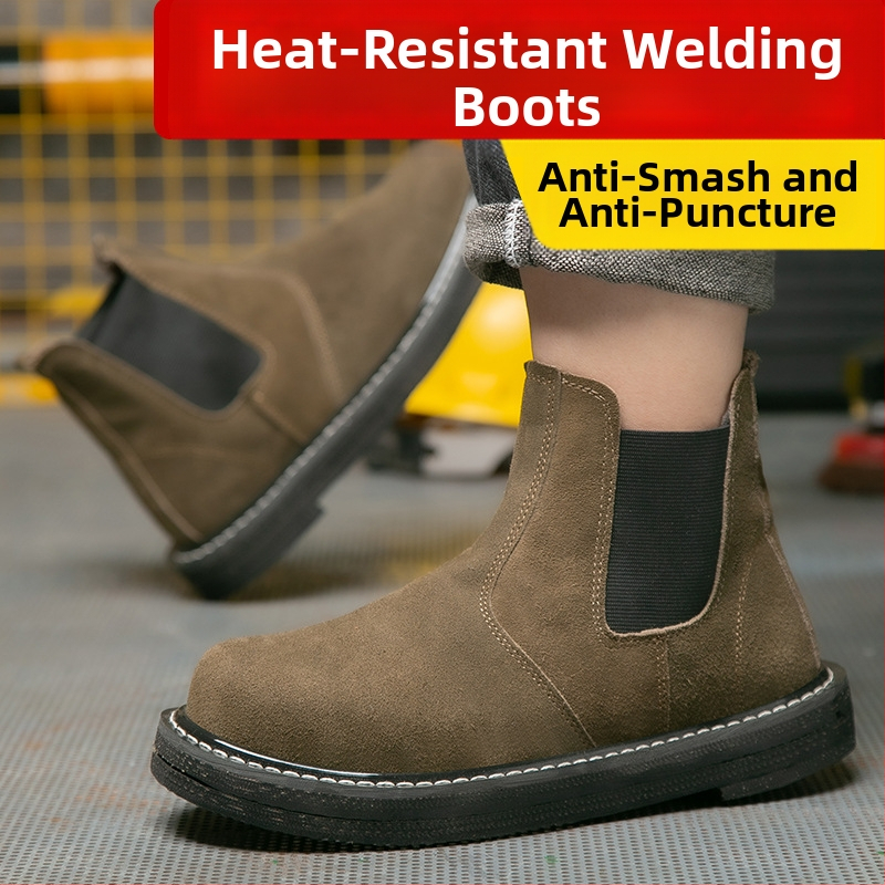 Pracovné topánky s dvojitou oceľovou špičkou, vysoké, na všetky ročné obdobia, protišmykové, odolné voči opotrebeniu, tepelne odolné, materiál: reverzný semiš