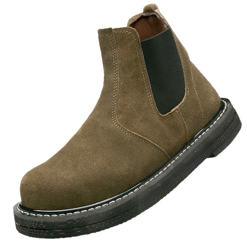 Pracovné topánky s dvojitou oceľovou špičkou, vysoké, na všetky ročné obdobia, protišmykové, odolné voči opotrebeniu, tepelne odolné, materiál: reverzný semiš