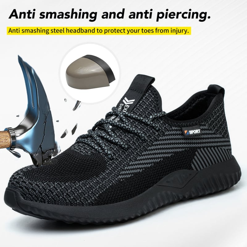 Pantofi de protecție pentru muncă cu vârf din oțel, respirabili, cu exterior din plasă, antișoc și anti-perforație, ușori (Material: Flying mesh; Exterior: low top; Tip: anti-smash și anti-puncture)