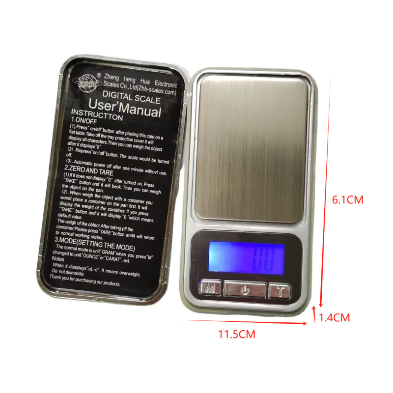 Precizna mini elektronička vaga 0.01 g, Model Zhh-J 500 g/0.1 g, Kapacitet 100–2000 g, Dimenzije 162×62×15 mm, Napajanje DC 3V