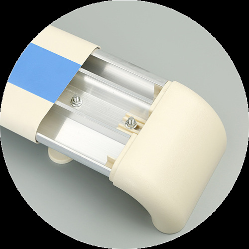 Kórházi folyosó antiütköző kapaszkodó, falra szerelt; márka Yuelang; külső anyag PVC; belső anyag alumíniumötvözet.