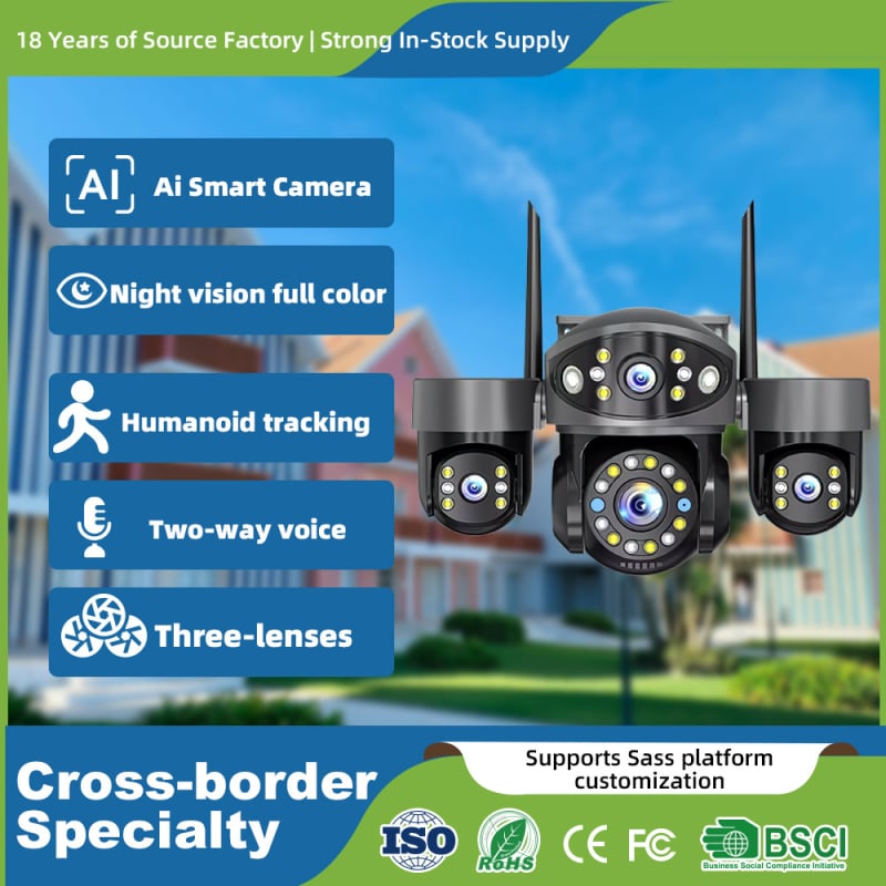 Vonkajšia kamera na monitorovanie s tromi obrazovkami nočného videnia – Dome + Bullet kamera, 12V, 0,01 lux, SNR > 48 dB