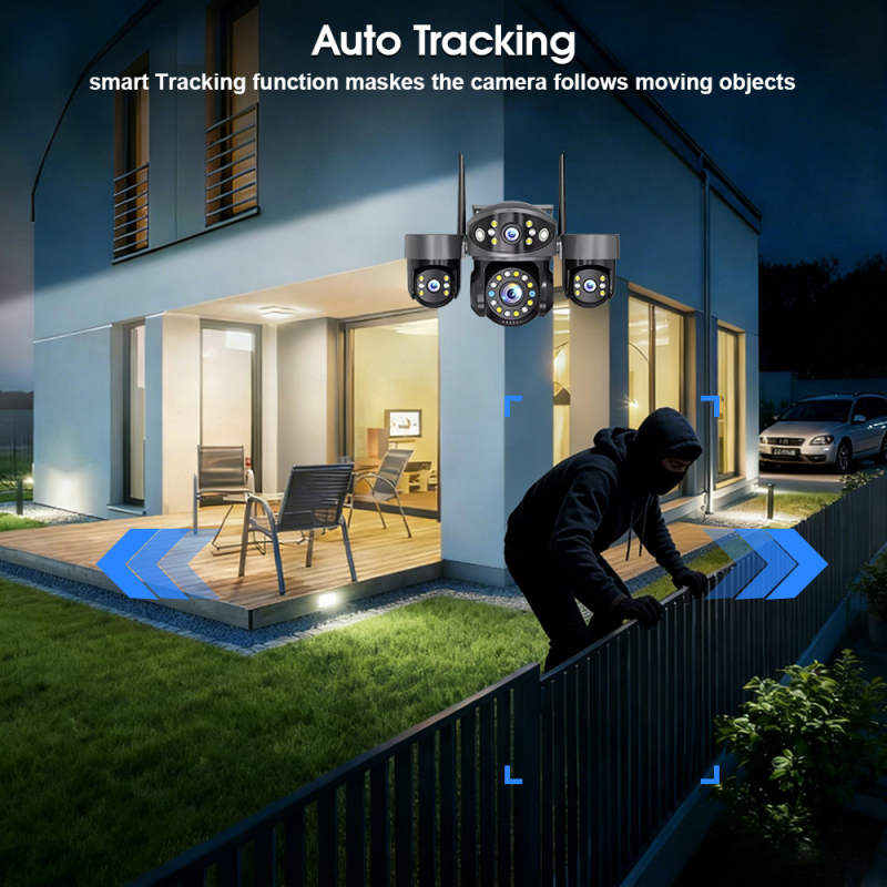 Vonkajšia kamera na monitorovanie s tromi obrazovkami nočného videnia – Dome + Bullet kamera, 12V, 0,01 lux, SNR > 48 dB