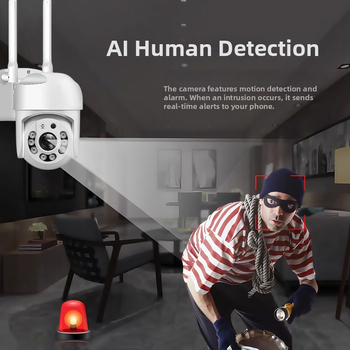 Megfigyelő kamera 360°-os pan-tilt forgással; 355° vízszintes és 90° függőleges mozgás; DC5V tápegység; TF-kártyás felvétel internet nélkül; beltéri és kültéri használat