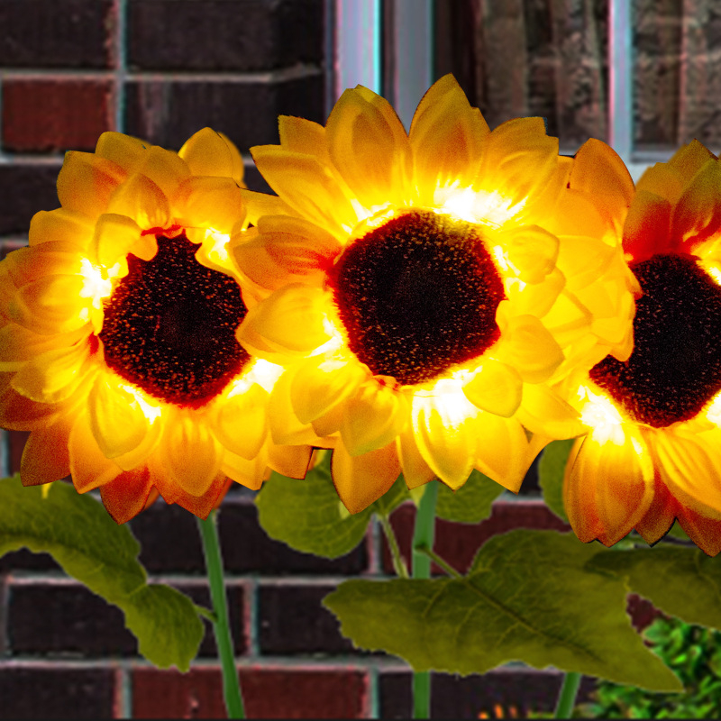 LED rasvjeta za krajolik s dizajnom suncokreta, s tri glave, za dvorište, nehrđajući čelik, IP65, prilagodljivo