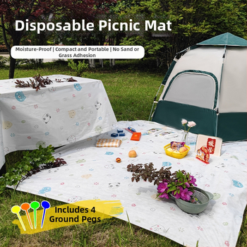 Externá jednorazová pikniková deka – vlhkotesná, prenosná, hrubšia vodotesná podložka na kempovanie; 90% netkané textílie + 10% PE, PVC vrstva