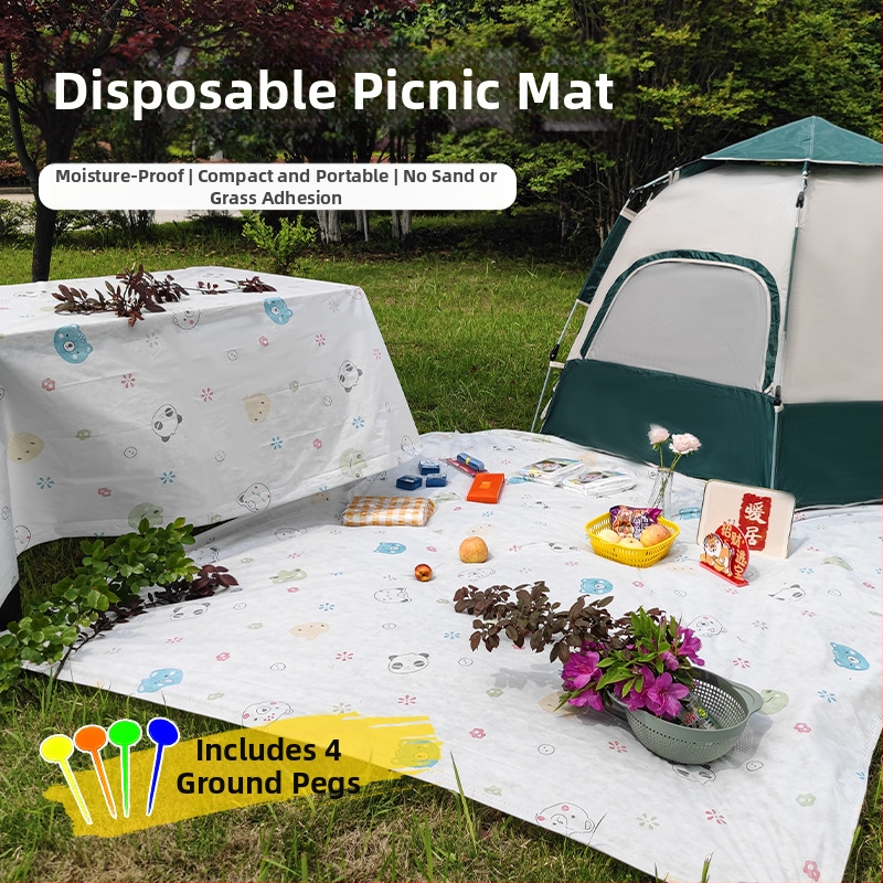 Externá jednorazová pikniková deka – vlhkotesná, prenosná, hrubšia vodotesná podložka na kempovanie; 90% netkané textílie + 10% PE, PVC vrstva