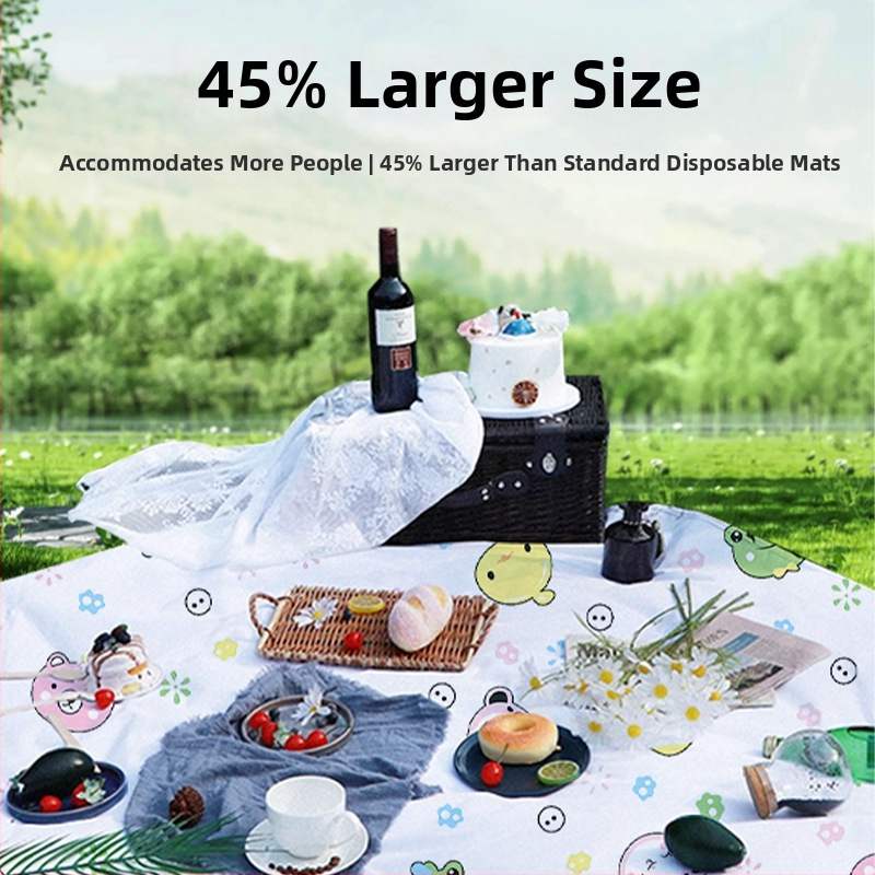 Externá jednorazová pikniková deka – vlhkotesná, prenosná, hrubšia vodotesná podložka na kempovanie; 90% netkané textílie + 10% PE, PVC vrstva