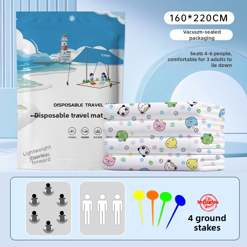 Externá jednorazová pikniková deka – vlhkotesná, prenosná, hrubšia vodotesná podložka na kempovanie; 90% netkané textílie + 10% PE, PVC vrstva