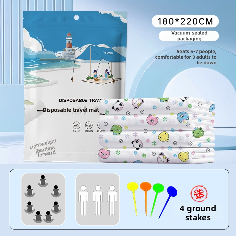 Externá jednorazová pikniková deka – vlhkotesná, prenosná, hrubšia vodotesná podložka na kempovanie; 90% netkané textílie + 10% PE, PVC vrstva
