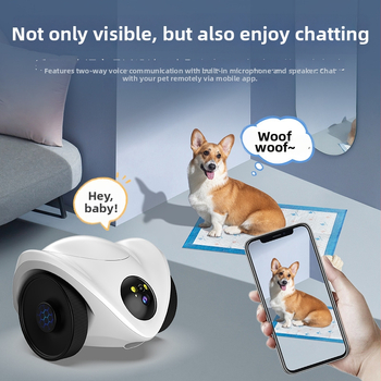 Robot na monitorovanie a kŕmenie domácich miláčikov so nočným videním a obojsmernou komunikáciou, určený pre vnútorné použitie; ABS; hmotnosť 1000 g; teplota prevádzky -5℃ až 60℃; kompenzácia podsvietenia