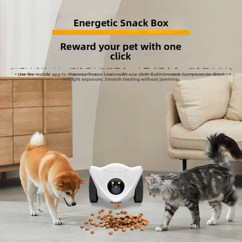 Robot na monitorovanie a kŕmenie domácich miláčikov so nočným videním a obojsmernou komunikáciou, určený pre vnútorné použitie; ABS; hmotnosť 1000 g; teplota prevádzky -5℃ až 60℃; kompenzácia podsvietenia