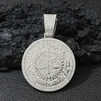 Geometriai kör alakú medálos nyaklánc gyémántos díszítéssel, hip-hop stílusú, ötvözet lánccal