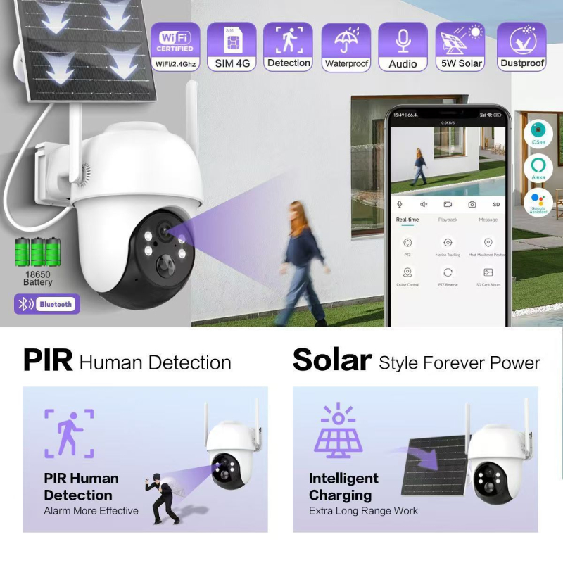 WiFi cloud kamera, solarno napajanje, 4MP, noćni vid, daljni pristup putem mobitela, detekcija pokreta na otvorenom
