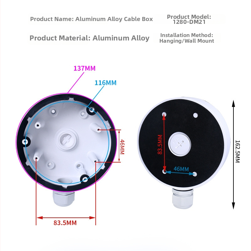 Nástenný držiak na kameru z hliníkovej zliatiny so skrytým kabelovým boxom, 360° otáčanie, model 1280-DM21