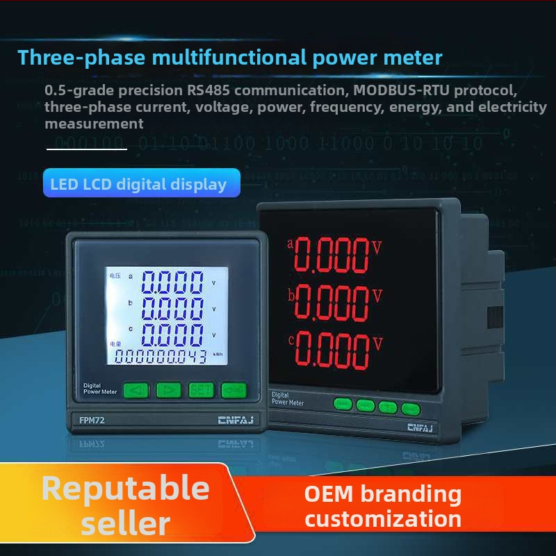 Трифазен цифров измервател на мощността с LCD дисплей, измерва ток, напрежение, честота, енергия и фактор на мощността, RS485
