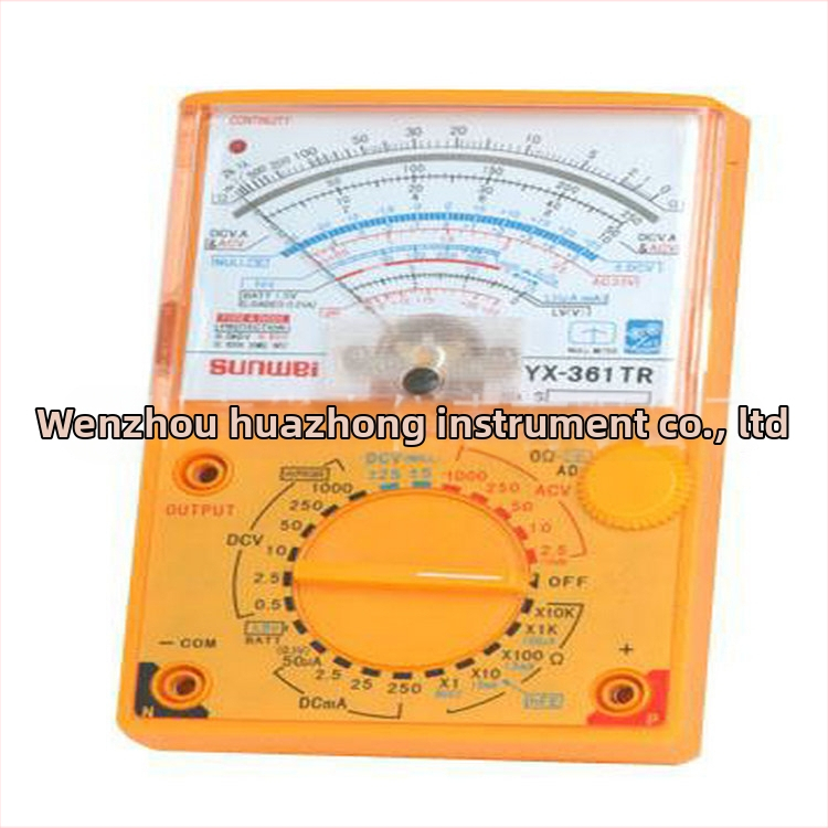 YX-361 аналогов мултиметър с измерване на честота, преносим и компактен за студенти; DC диапазон на ток: 0–50 µA, 2,5 mA, 25 mA, 0,25 A