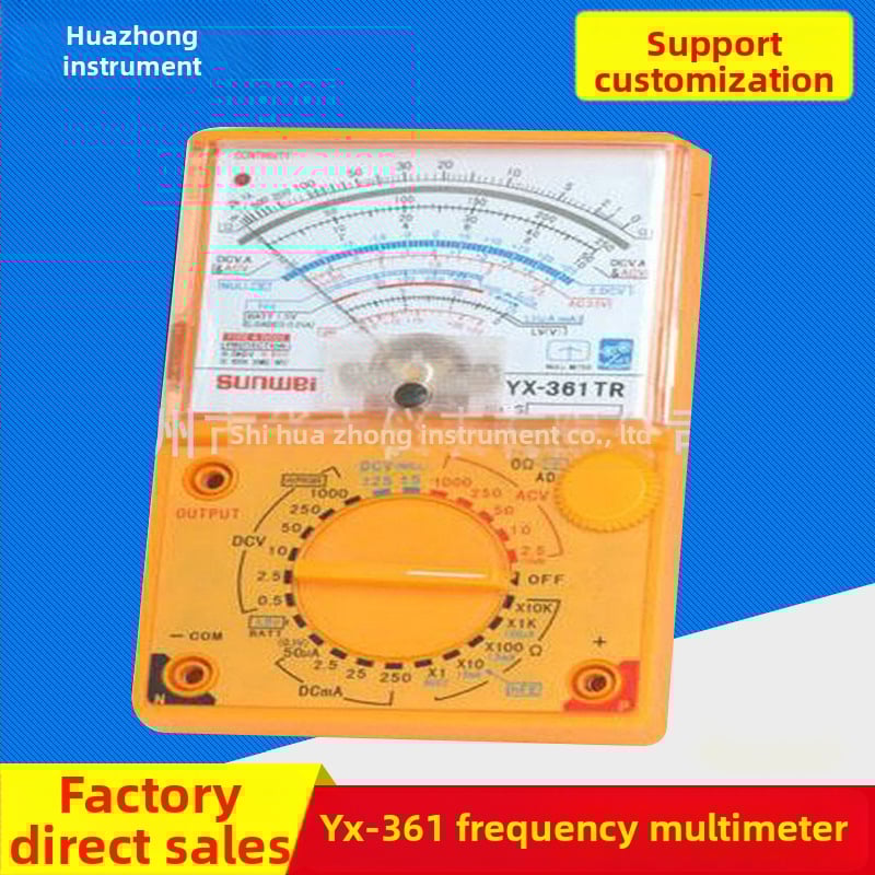 YX-361 аналогов мултиметър с измерване на честота, преносим и компактен за студенти; DC диапазон на ток: 0–50 µA, 2,5 mA, 25 mA, 0,25 A
