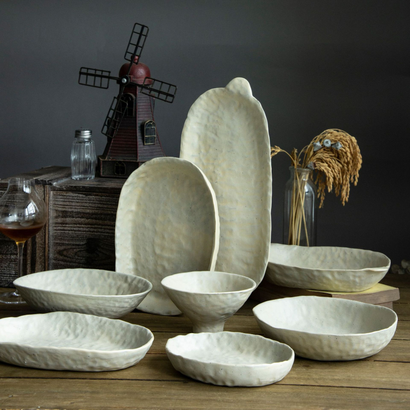 Japán stílusú retro kerámiás étkészlet – kézzel készített, 36 darab