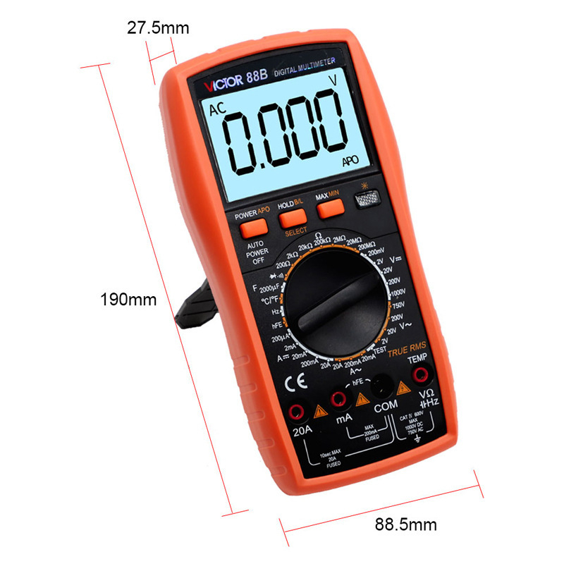 Victory VC88B/88E digitalni multimetar s automatskim rasponom, s pozadinskim osvjetljenjem, mjerenja kapaciteta, frekvencije i temperature, analogna traka