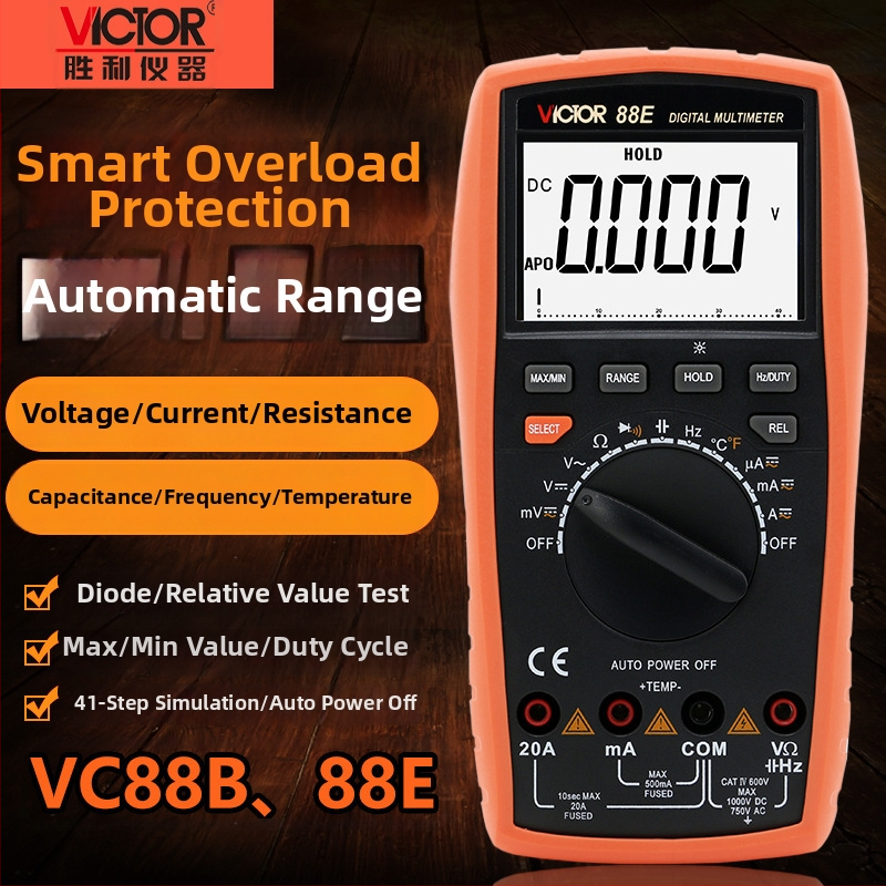 Victory VC88B/88E digitalni multimetar s automatskim rasponom, s pozadinskim osvjetljenjem, mjerenja kapaciteta, frekvencije i temperature, analogna traka