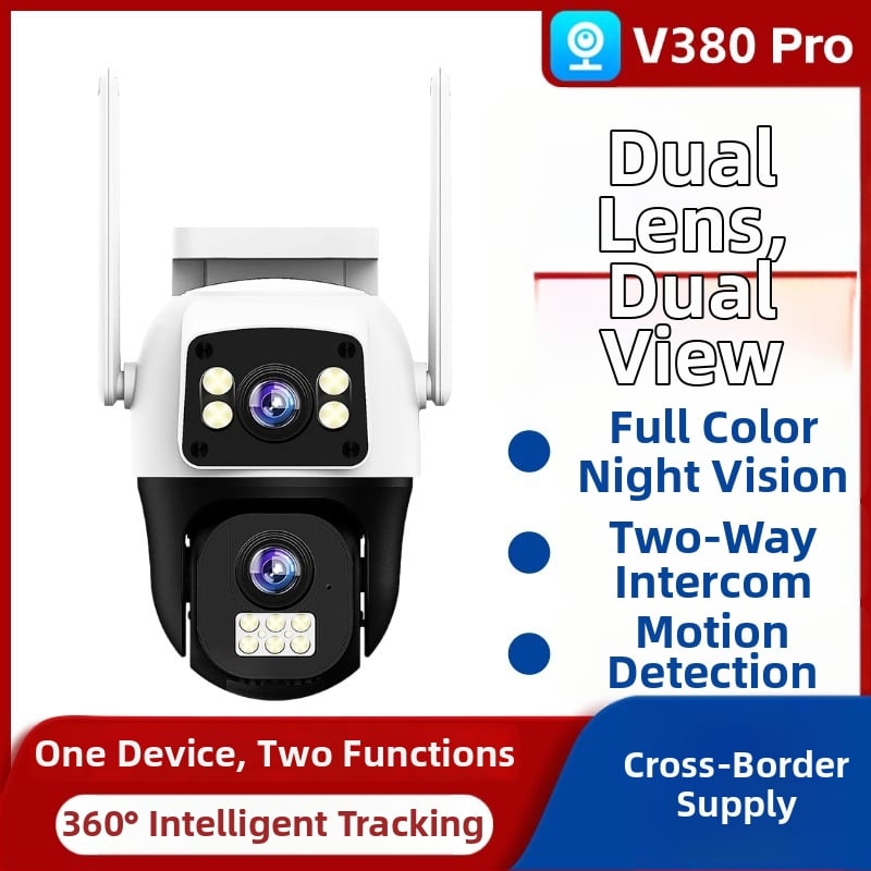 Wifi бинокуларна камера V380Pro, за вътрешен и външен монтаж, 0.01 lux минимално осветление, SNR > 48 dB, -10…50 °C, 110–220 V AC