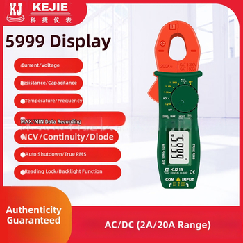 Kejie KJ219 дигитален клещов амперметър за AC/DC: измерване на ток, съпротивление, проверка за непрекъснатост, диоден тест, температура, честота, NCV