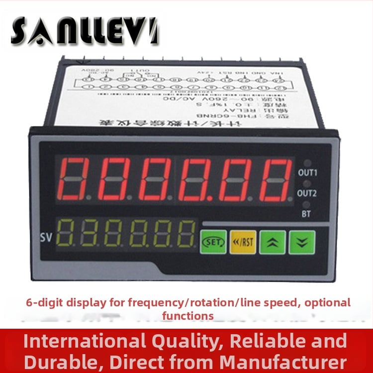 Електронен честотен тахометър с аларма за горна/долна граница, шестцифрен дисплей, измерва скоростта и честотата на моторите, вход AC 90–250 V