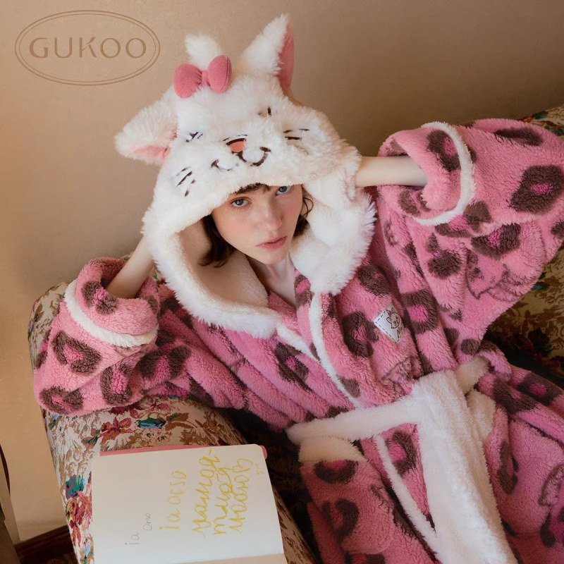 Ženska pliš noćna haljina s leopard uzorkom, topla zimska kućna odjeća