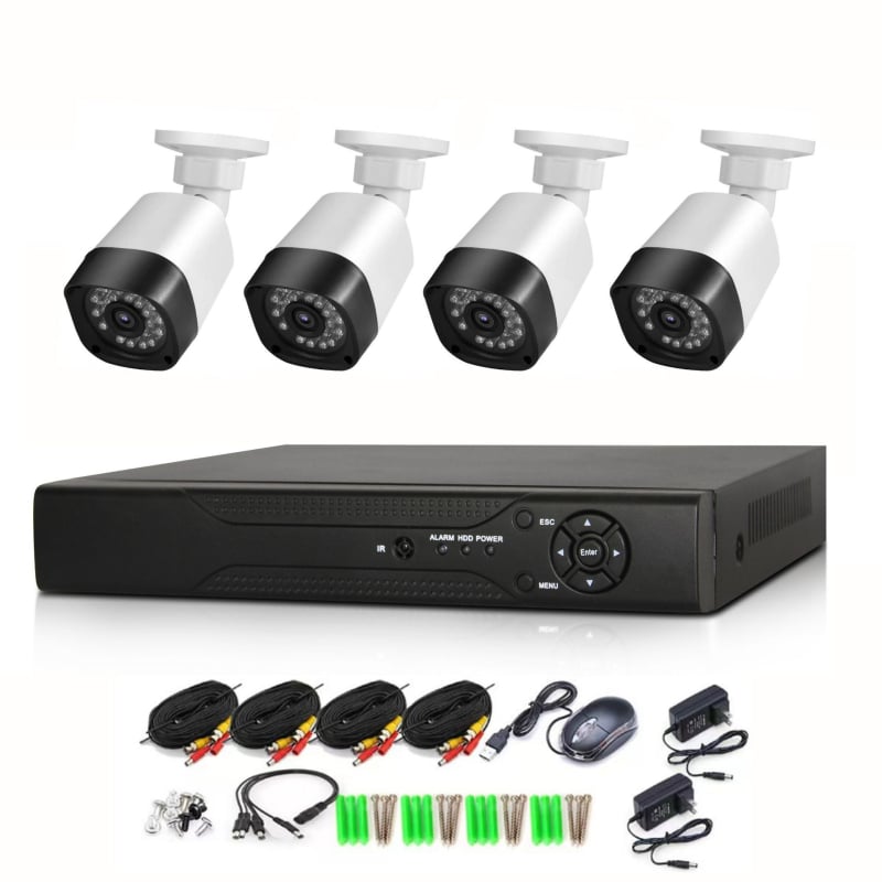 Kit camere CCTV pentru supraveghere, 4- sau 8-canal, infraroșu, lentilă 3.6 mm, alimentare 12 V, interior/exterior