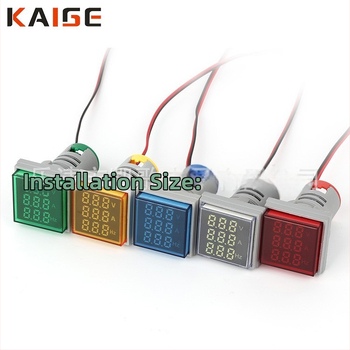 Háromkijelzős, többfunkciós AC digitális mérő — feszültség-, áram- és frekvenciaindikátorral, négyszögletes panel