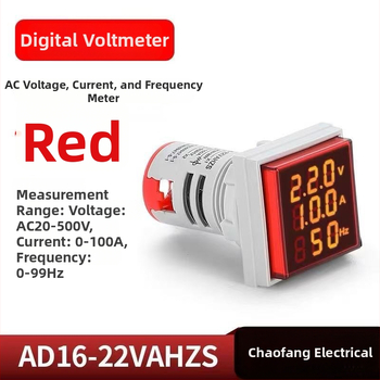 Digitális háromkijelzős AC feszültség, áram és frekvencia mérő, modell Ad101-22vahzs; mérési tartomány AC50-380V; bemeneti/kimeneti feszültség AC50-500V; környezeti hőmérséklet -25…55°C; feszültség mérési hiba ±5V