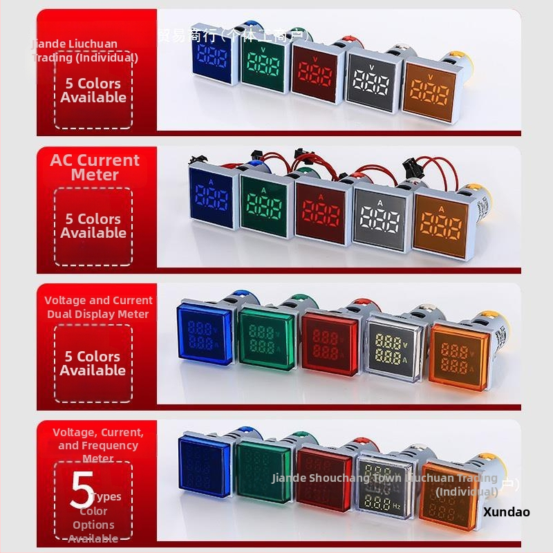 LED дигитален дисплей за напрежение и ток, индикация за честота Hz, кръгла сигнална лампа, модел AD16-22VMS