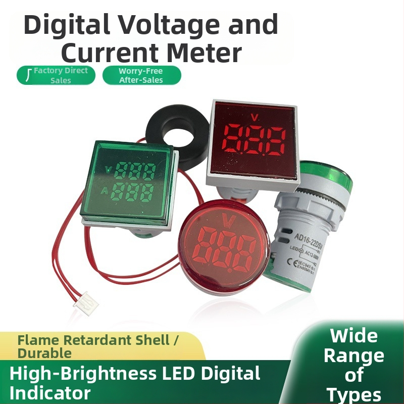 LED дигитален дисплей за напрежение и ток, индикация за честота Hz, кръгла сигнална лампа, модел AD16-22VMS