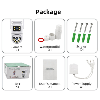Cameră de supraveghere WiFi pentru exterior, cu pan-tilt, obiectiv dublu, vedere de noapte, 0.001 lux, senzor 1/2.8in, alimentare 12V