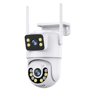 Cameră de supraveghere WiFi pentru exterior, cu pan-tilt, obiectiv dublu, vedere de noapte, 0.001 lux, senzor 1/2.8in, alimentare 12V