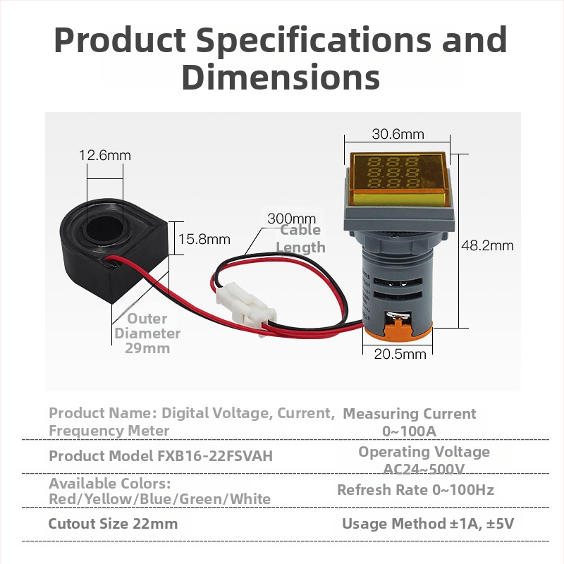 VaneAims FXB16-22FSVA Digitálne meracie zariadenie napätia, AC24-500V vstup/výstup, rozsah 24-500V