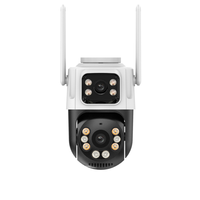 Vezeték nélküli Wi‑Fi hálózati kamera, dupla objektív, beltéri és kültéri használat, éjjellátó, távoli mobil megfigyelés (DC12V tápegység, 1/2.7'' szenzor)