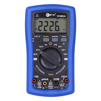 VC9802A Prijenosni Digitalni Multimetar — DC napon 400 mV–1000 V; AC napon 4–750 V; DC struja mjerne rasponi 400 mA/4000 mA, 40 mA/400 mA, 4 A/10 A; kapacitet 4 nF–4 mF